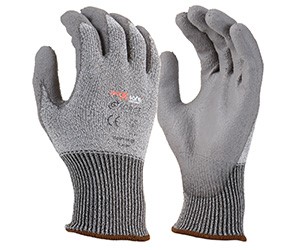 MAXISAFE GLOVES G-FORCE TAEKI5 CUT-5 SILVER PU COATED PALM SM 